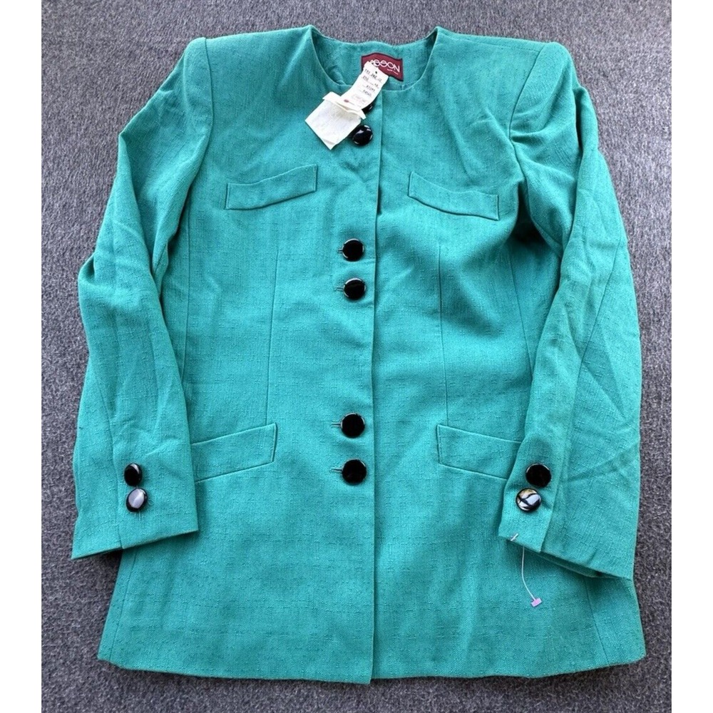 Sasson Blazer Womens 12 Green Jacket Pockets Button Up Lined‎ Vintage